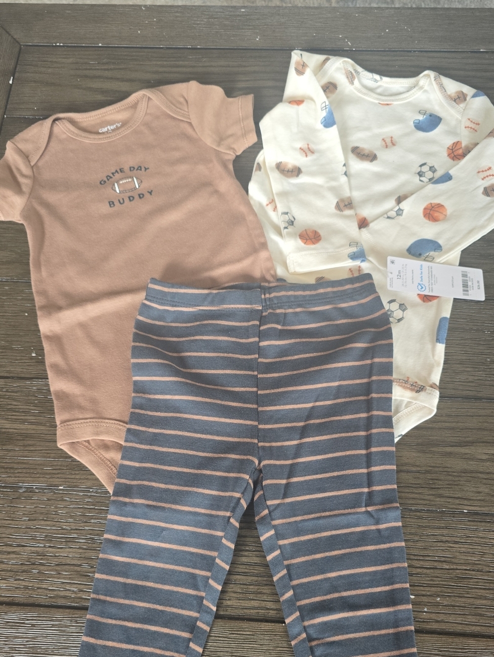 Carter's Baby Boys 3-Piece One-Piece & Leggings Set - Brown, Cream, Gray